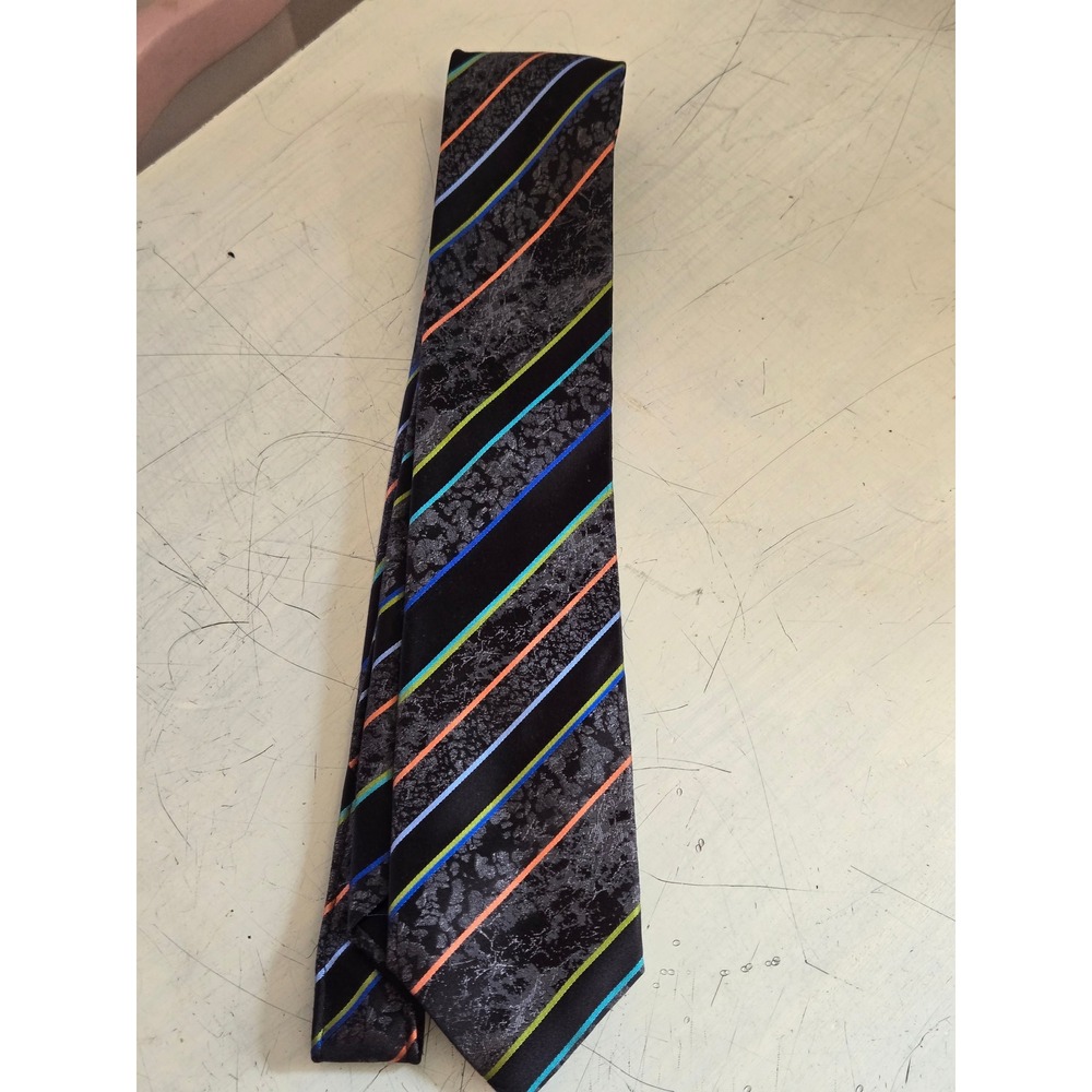 Italo Ferretti Italian Striped Black Gray Tie 100% Silk